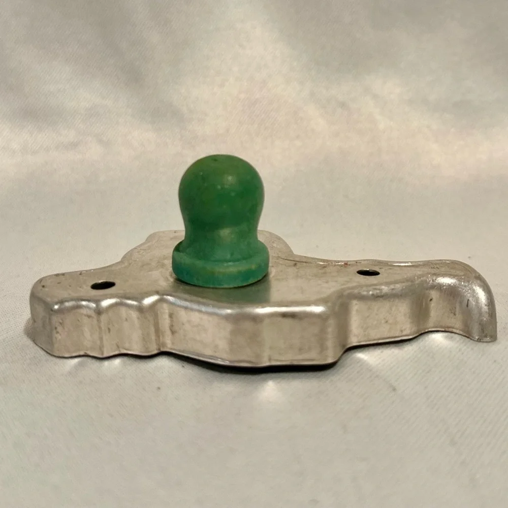 Vintage Aluminum Santa Cookie Cutter 40s Era Green Wood Handle Made in USA